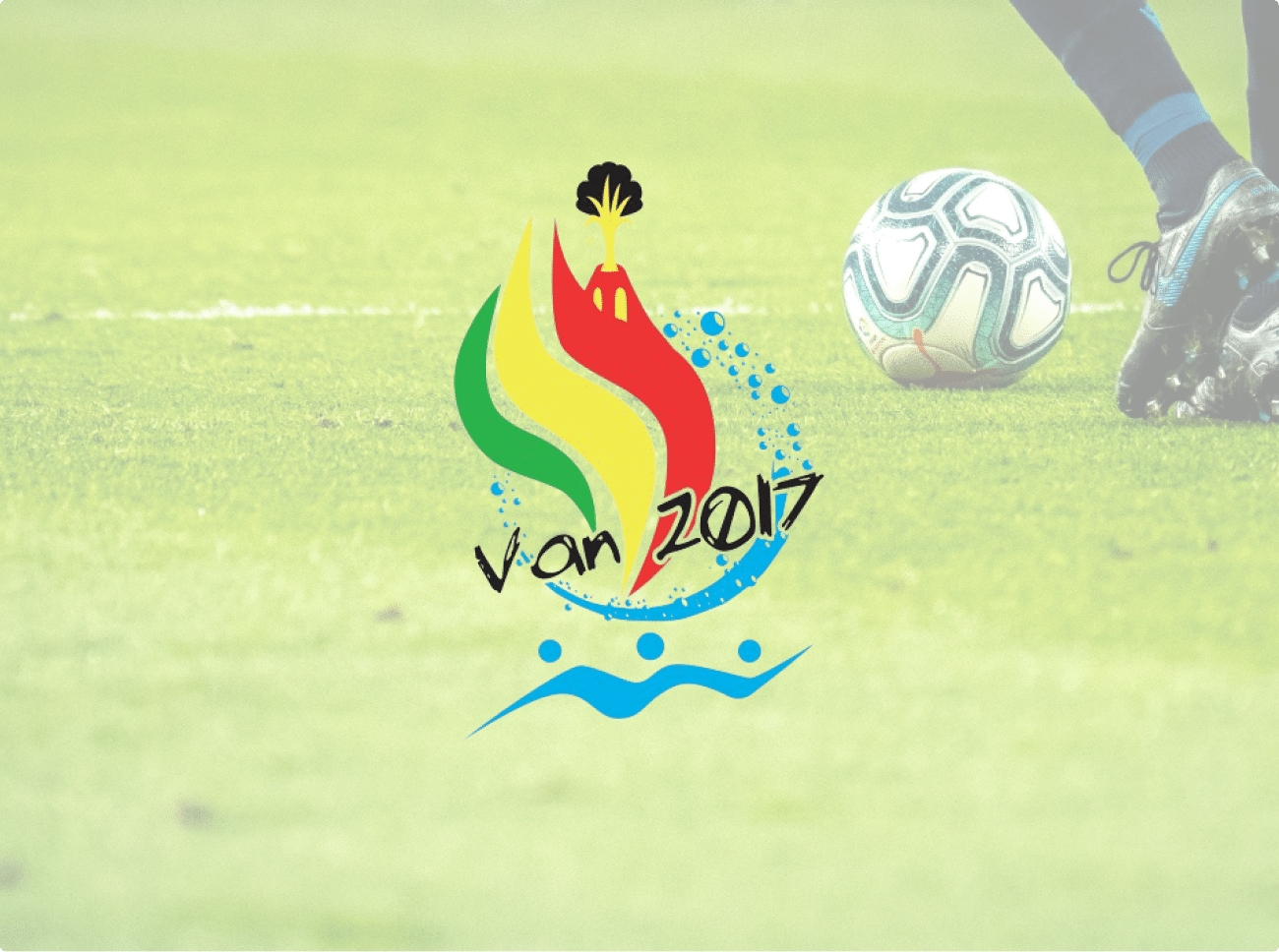 Someone dribbling a soccer ball in the upper right corner of the image, with the Van2017 logo centered over the image.